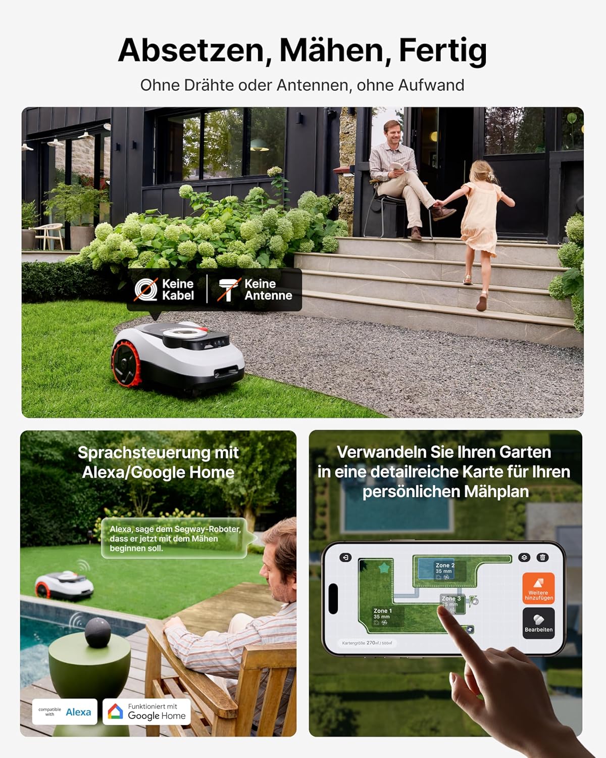 Segway Navimow i208 LiDAR + Garage M Robotic Lawnmower without Boundary Cable for 800 m², up to 45% Incline, Solid-State LiDAR + Vision, Car, Mapping, Int. 4G, Without Wires or Antenna