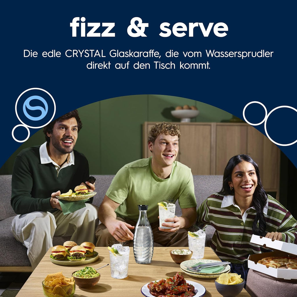 SodaStream Crystal 3.0 Wassersprudler mit 1x Quick-Connect CO2-Zylinder und 2X Glaskaraffen, Silber, Schwarz, Titan, 45 cm