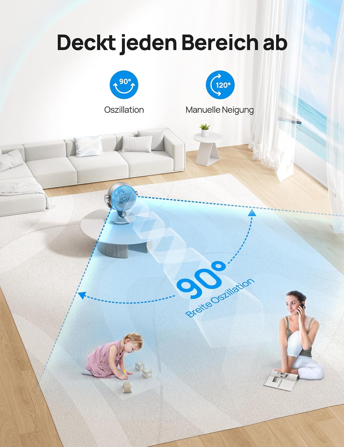 DREO 28dB Quiet Smart Table Fan for Bedroom Office, Fan with Remote Control Cooling 21 m Wind Distance 4 Speed Level 5 Modes 12H Timer 90° Car 120° Manual Oscillating Lynx S
